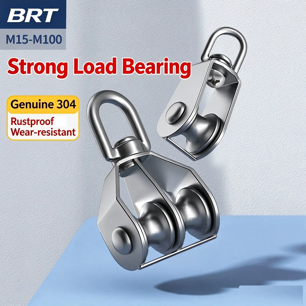 304 Stainless Steel Swivel Pulley Single Double Wheel Bearing Silent 360 Rotation Gym Cable Traction Lifting M15 M20 M25 M32 M50
