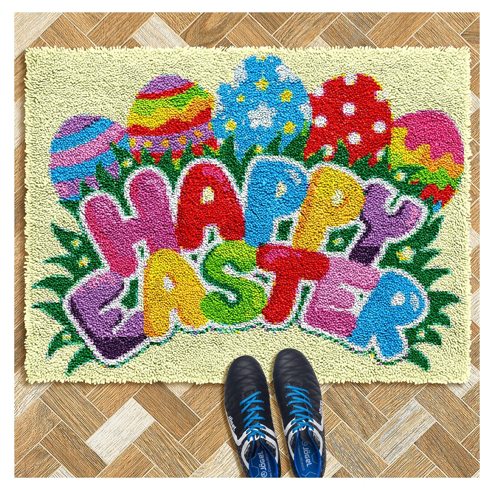 

Large Latch hook rug kits with Preprinted Canvas Pattern Unfinished Carpet embroidery set for adult Easter Home decoration