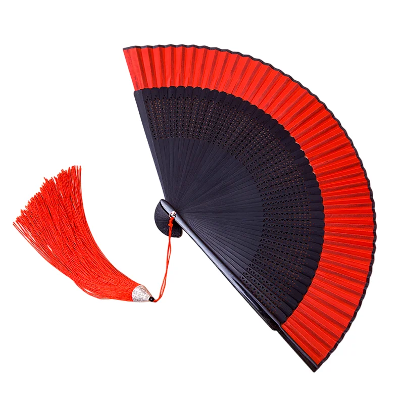 Ventilador de seda de bambu à mão, chinês, japonês, charmoso, elegante, vintage, estilo retro, mulheres, senhoras, meninas, preto, vermelho Cheongsa