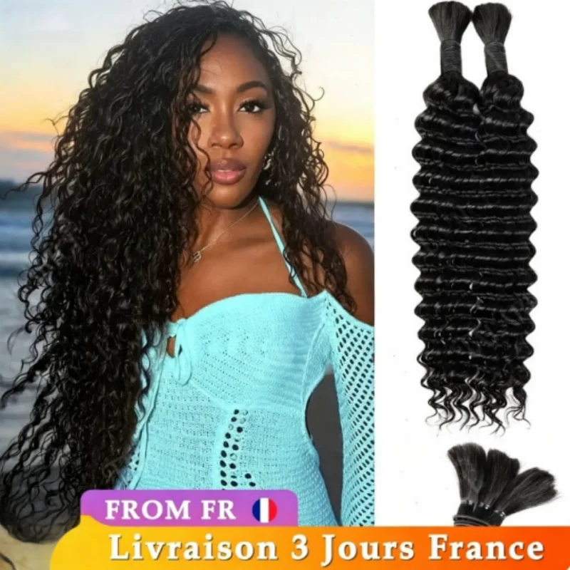 12A Deep Wave Bulk Braiding Human Hair 16-26 Inch Boho Braids Human Hair Remy Miracle Knots Hair Extension No Weft Braiding Hair