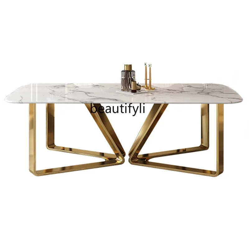 

Light luxury marble dining table Nordic ins dining table and chair combination, rectangular household dining table C56