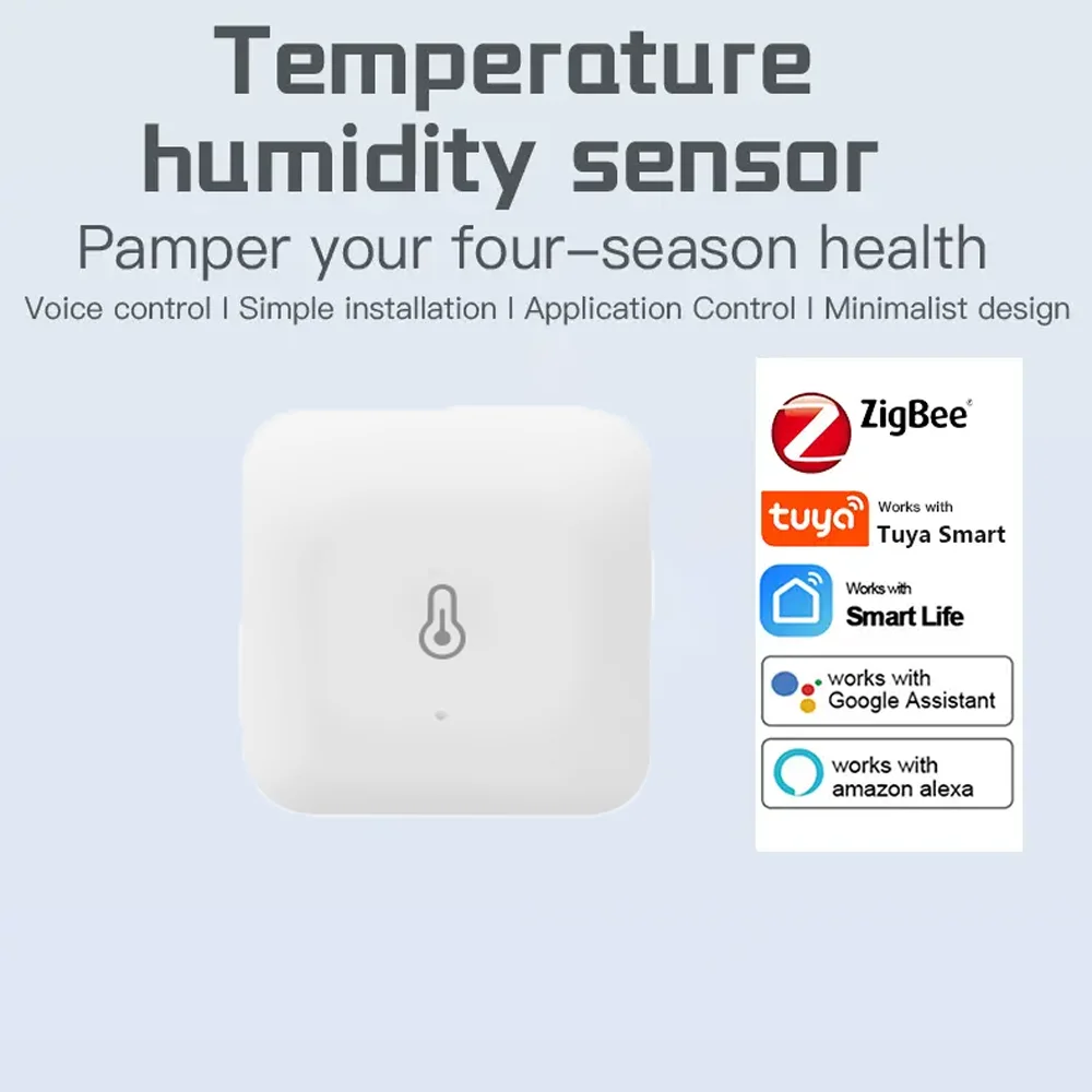 Tuya Zigbee Temperature Humidity Sensor Smart Home Device Compatible with Google Home Alexa for Environmental Monitoring