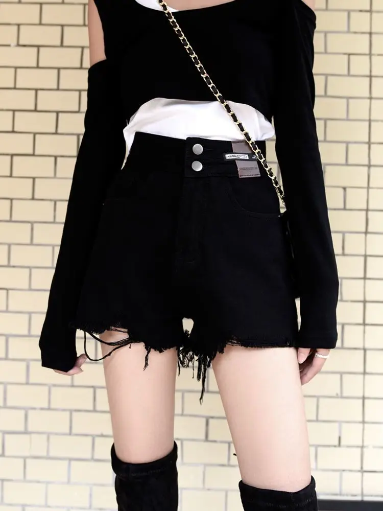 

Women's Black Denim Shorts 2026 Summer High Waist Slimming Wide Leg Loose A-Line Hot Pants Fashion Thin Breathable Streetwear