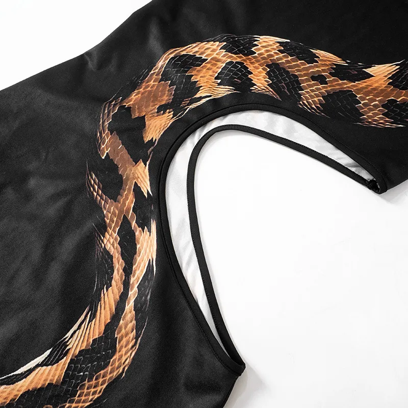 Vestido largo negro con estampado de serpiente para mujer, traje Sexy sin mangas con abertura para fiesta y Club, 2024