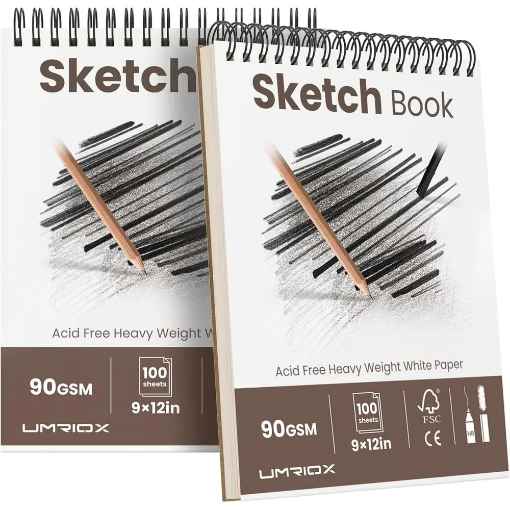 

Блокнот для рисования 9 x 12 дюймов, 2 штуки в упаковке (по 100 листов каждый), с верхним спиральным переплетом, бумага без кислот, художественный блокнот или альбом для рисования.