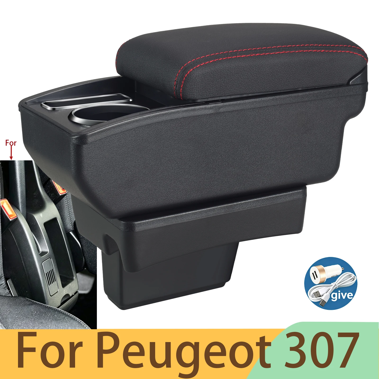 

For Peugeot 307 Armrest Box For Peugeot 307 CC Convertible Car Armrest Storage Box Interior Retrofit Dedicated Car Accessories