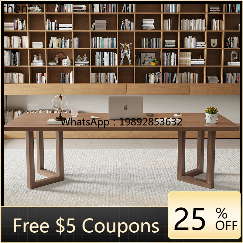 Solid Wood Large Long Desk and Chair Set for Living Room, Calligraphy Study, Computer Desk, Writing Workbench