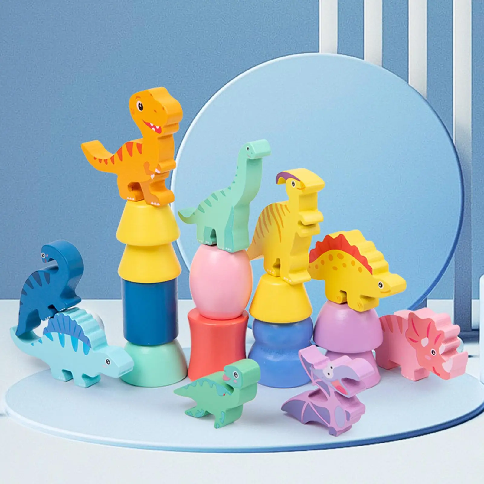 Kids Dinosaur Wooden Stacking Game Balancing Blocks Montessori Preschool Learning Toy for Toddlers Fine Motor Skill Development