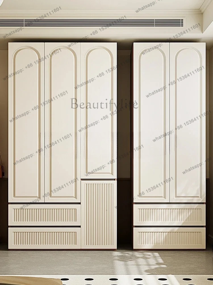 Wardrobe Split-Type One-to-Top Handle-Free Mid-Ancient Style Bedroom Locker-Piece Storage Wardrobe