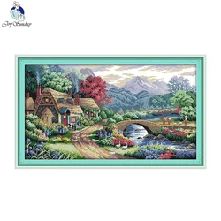 Joy Sunday Cross Stitch Kit Farm Scene Pattern Printed Counted Canvas DIY Embroidery Kit Needle Art Crafts DMC Thread 16/14/11CT