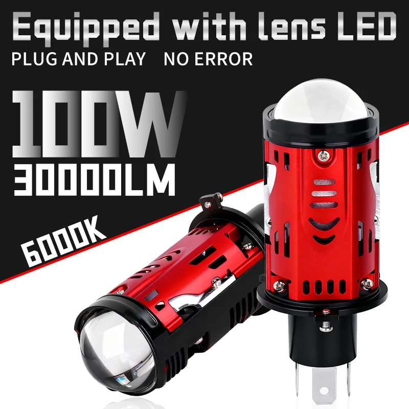 

2PCS H4 LED Projector lens Car Headlights 100W 6000K 9003 HB2 Auto Lights Bulb H4 High Low Turbo Lamps Car Lenses 12V 24V