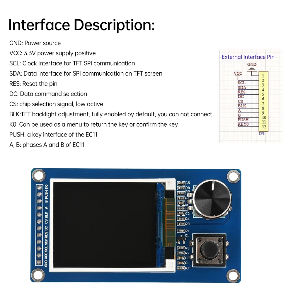 Écran d'affichage LCD TFT 1.8/2.4 pouces, Interface SPI, avec Module combiné d'encodeur rotatif EC11