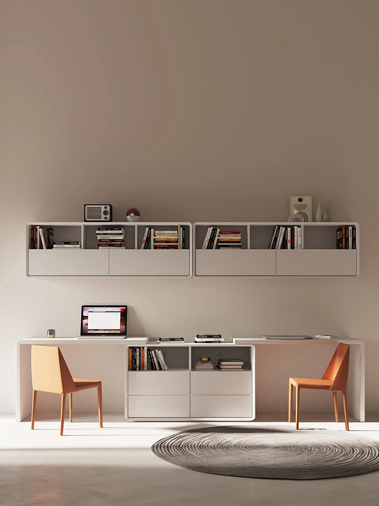 ！@High-End Light Luxury Office Desk Multi-Functional Solid Wood Design Extendable Double Working Desk for Bedroom