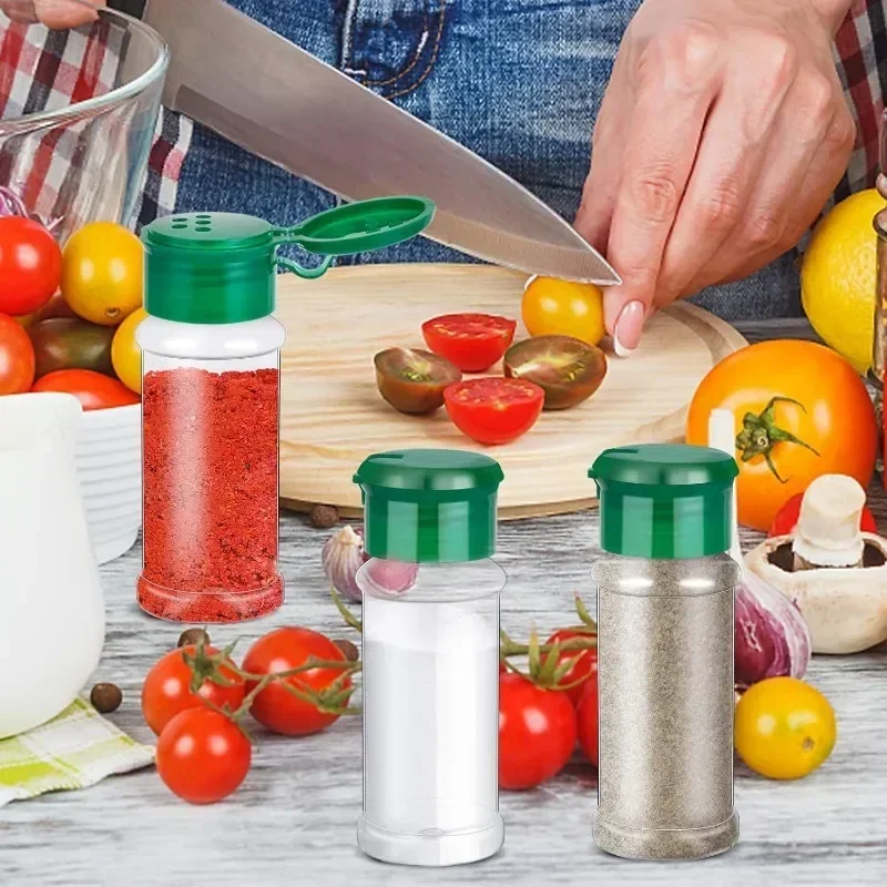 Plastic Spice Bottles With Lids Portable Transparent Seasoning Jars Storage Containers BBQ Condiment Dispenser Kitchen Gadgets