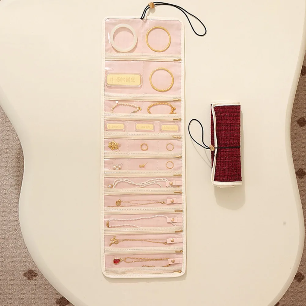 

Foldable Travel Jewelry Storage Box Multi-layer Zipper Closure Foldable Jewelry Bag Roll Style Jewelry Case Organizer