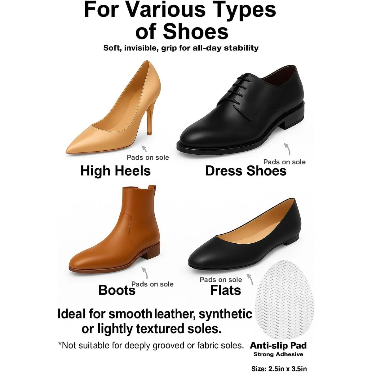 Clear Non Slip Shoe Pads for High Heels Self-Adhesive Anti-Slip Grip Inserts Invisible Traction Stickers Shoes Sole Protector - view 6