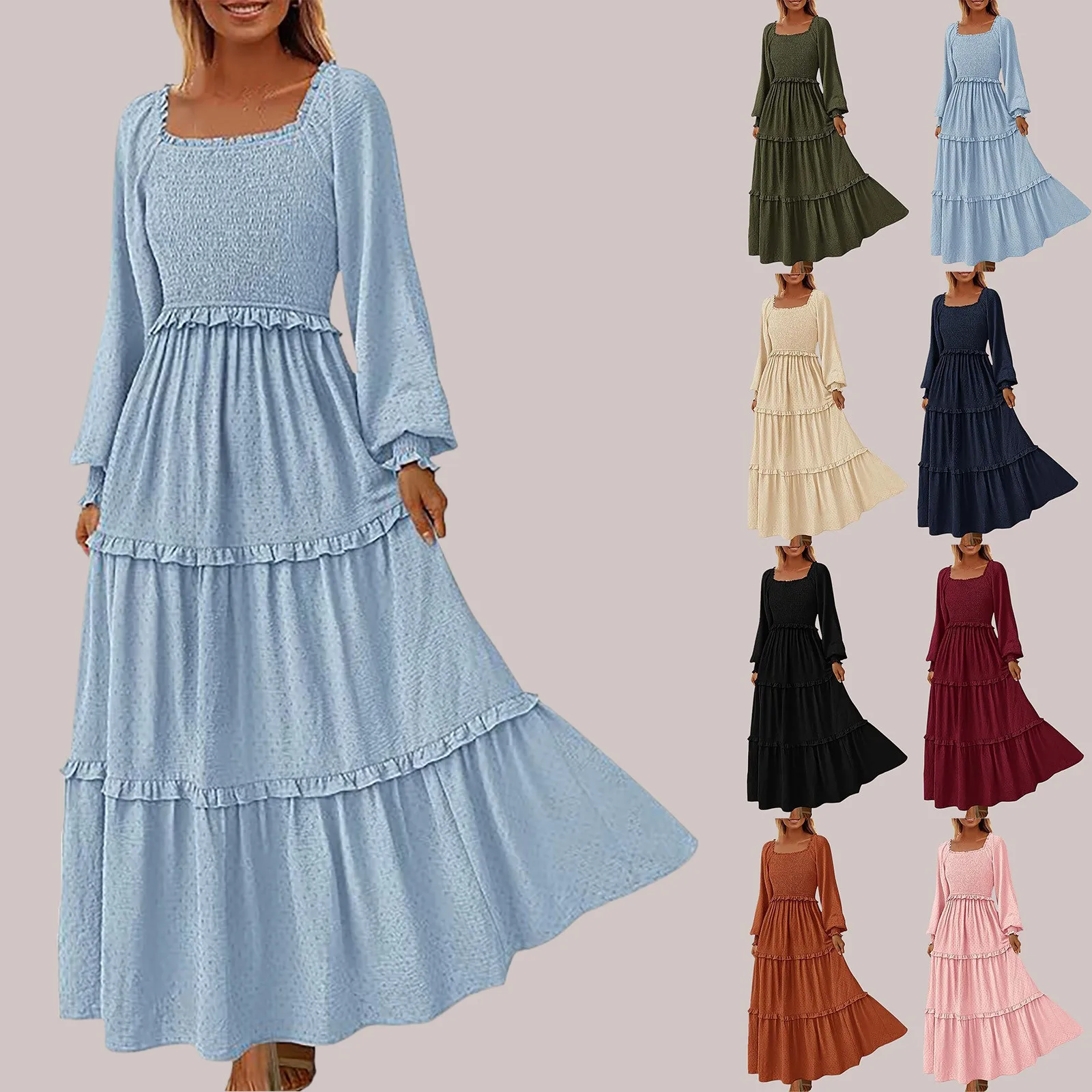 Herbst Neue Formale Kleid frauen Solide Mode Laterne Ärmeln Elegante Retro Französisch Rundhals Hohe Taille Umarmung Langarm kleid