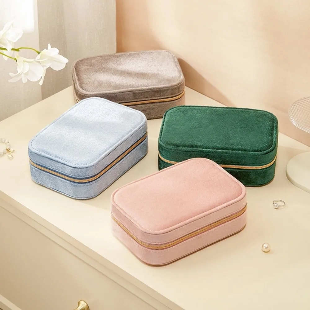 

2 Layer Velvet Jewelry Box Large Capacity Dustproof Jewelry Gift Displays Box Simple Rectangle Jewelry Case