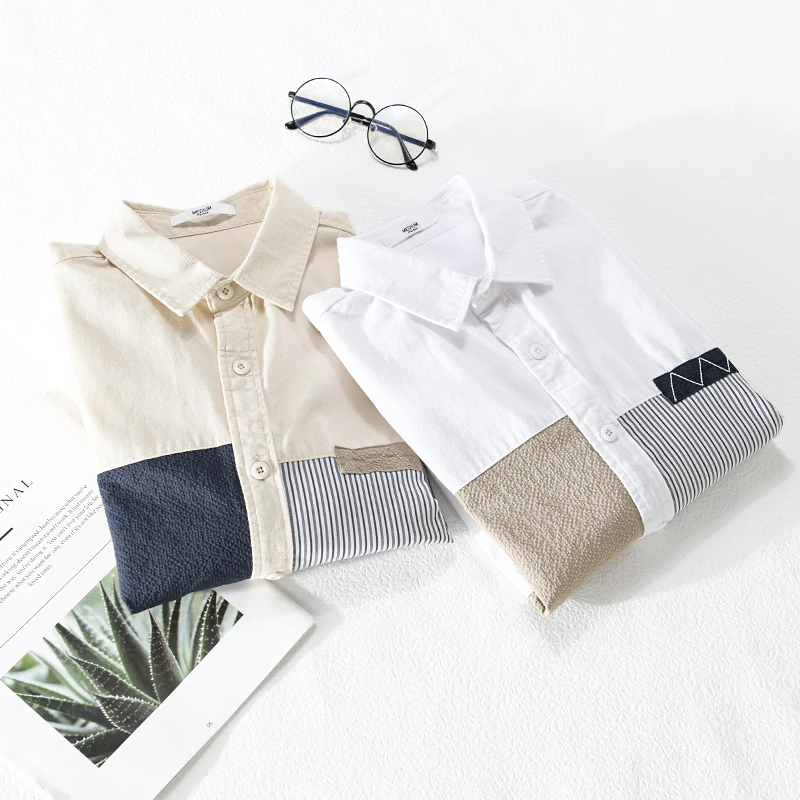 New Stylish Italy Quality Long Sleeve Patchwork Cotton Shirt Men Brand Trendy Comfortable Top Clothes Plus Size Chemise Homme