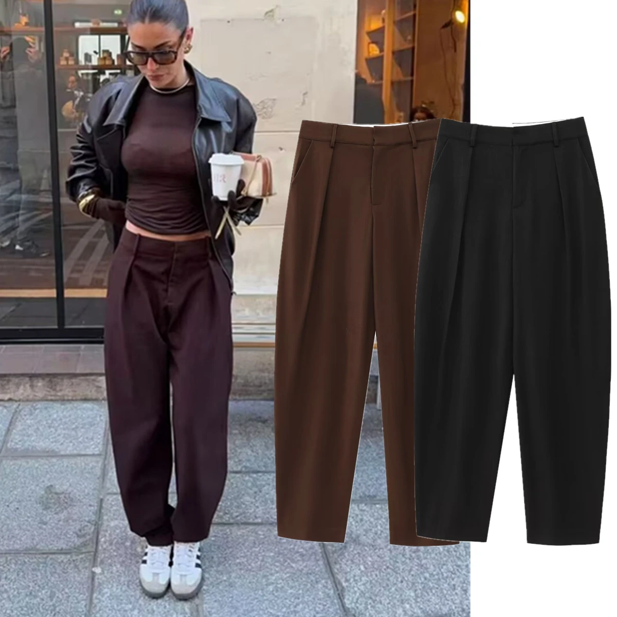 

Jenny&Dave 2025 Spring Minimalist Suit Pants Loose Casual Trousers Minimalist Fashion Office Ladies Women's Bucket Pants Women