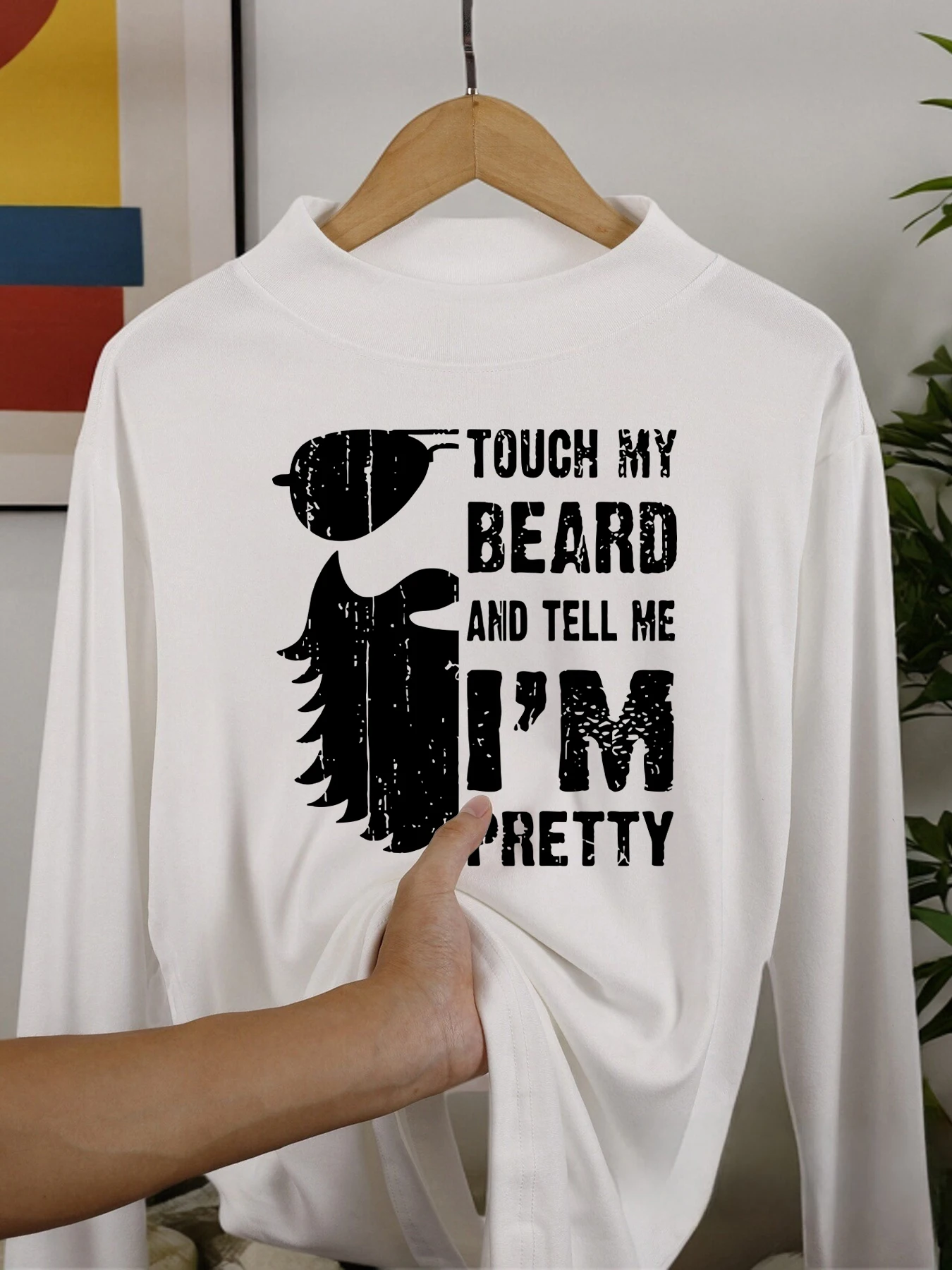 เสื้อเชิ้ตแขนยาวพิมพ์ลายตลกๆ ข้อความว่า โปรดชมเคราของฉัน เสื้อหนา ทรงพอดีตัว คอปกกลาง เสื้อผ้ากำมะหยี่เนื้อนุ่ม อุ่นสบาย