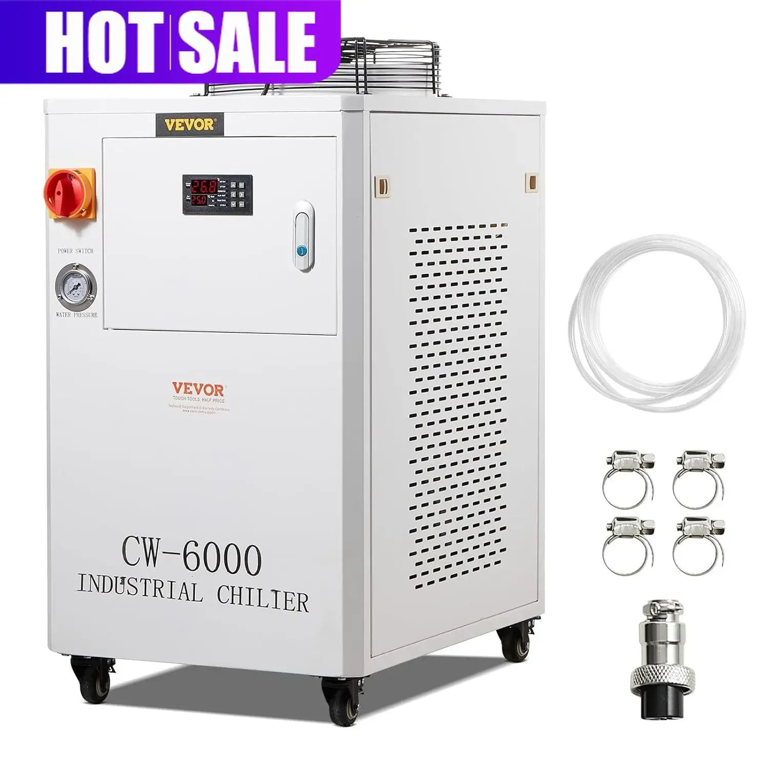 Industrial Water Chiller, Cw6000, Industrial Water Cooler Cooling System With Compressor 15L Water Tank Capacity 65 L/min Max