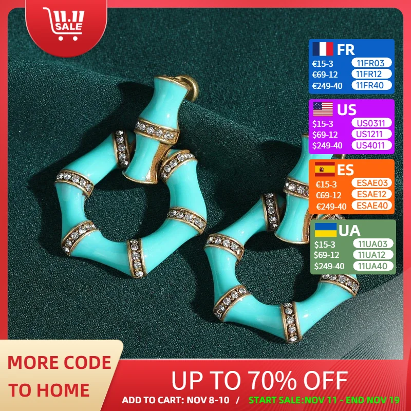 

Vintage Earrings Antique Bamboo Blue Woman Accessories Drop Dangle Nature Luxury Quality Jewelry Designer 2025 Trend Bohemian