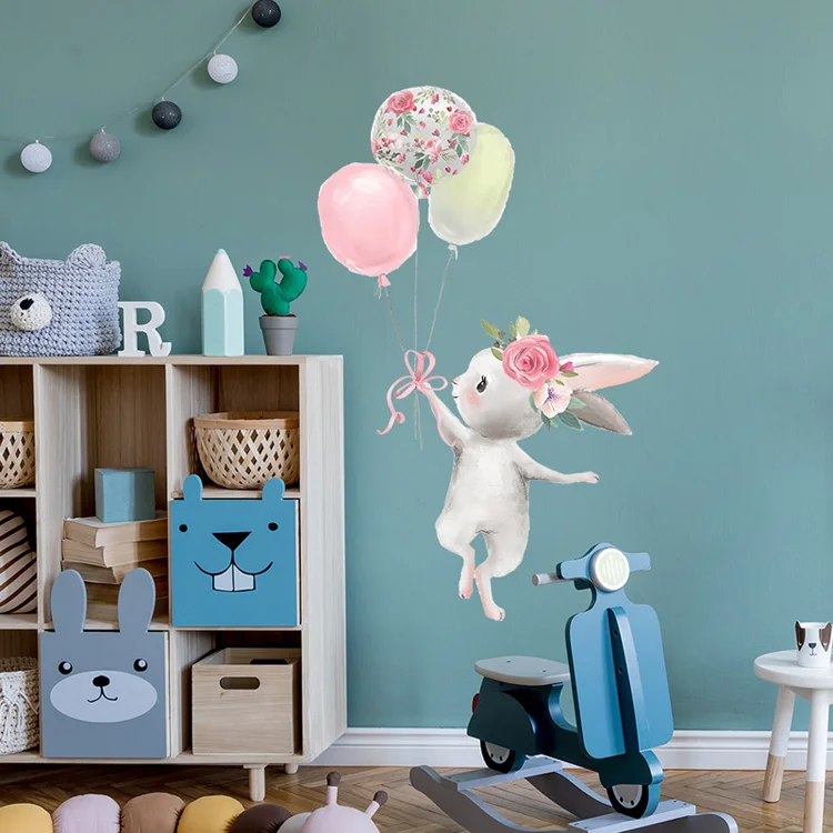 Niedlicher Hase, der mit Luftballons spielt, Wandaufkleber, Wohnzimmer, Schlafzimmer, Heimdekoration, Tapete, Kinderzimmer, Dekoration, abnehmbare Wandaufkleber – Detail 5