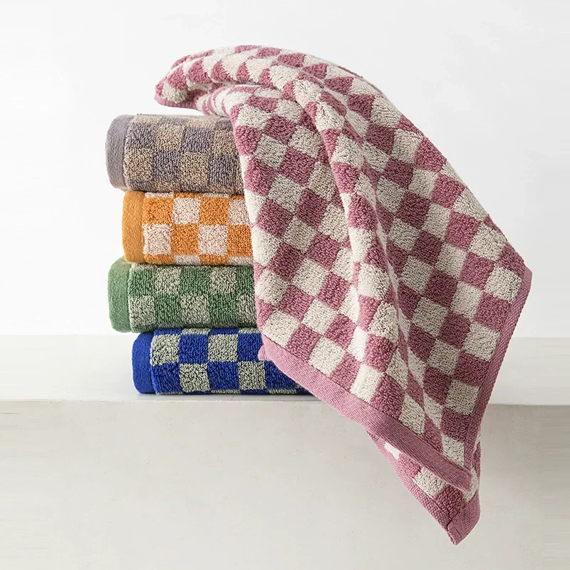 Battilo Plaid Cotton Bath Towels Set Soft Absorbent Daily Cleansing Face Hand Towel Set Patterned Lightweight Towel for Bathroom