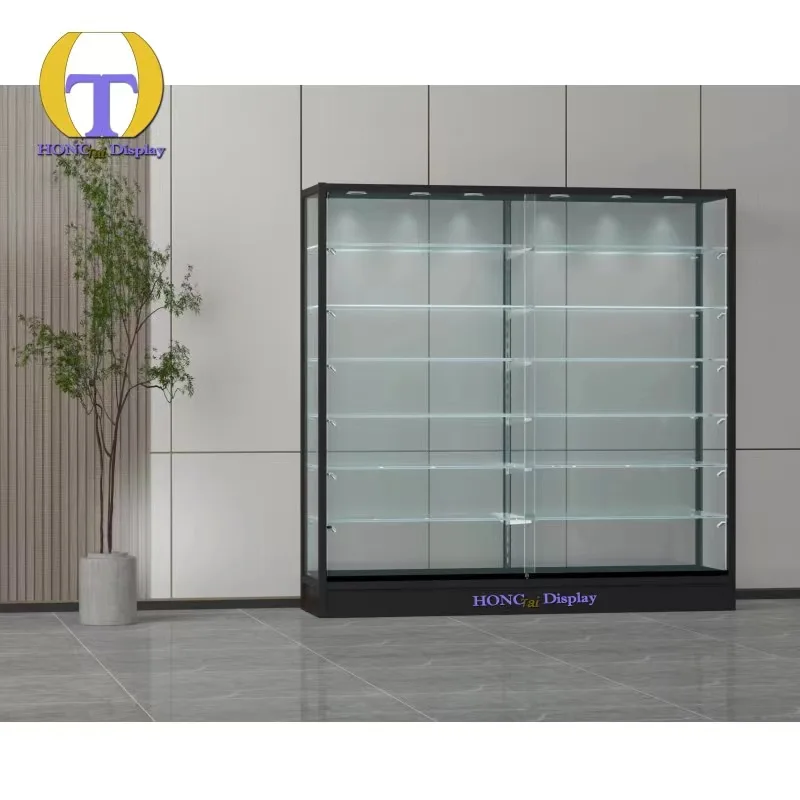 Custom.Luxury More Shelves Aluminum Glass Display Case Showcase Modern Stable Lockable Glass Display Showcase for Smoke Shop