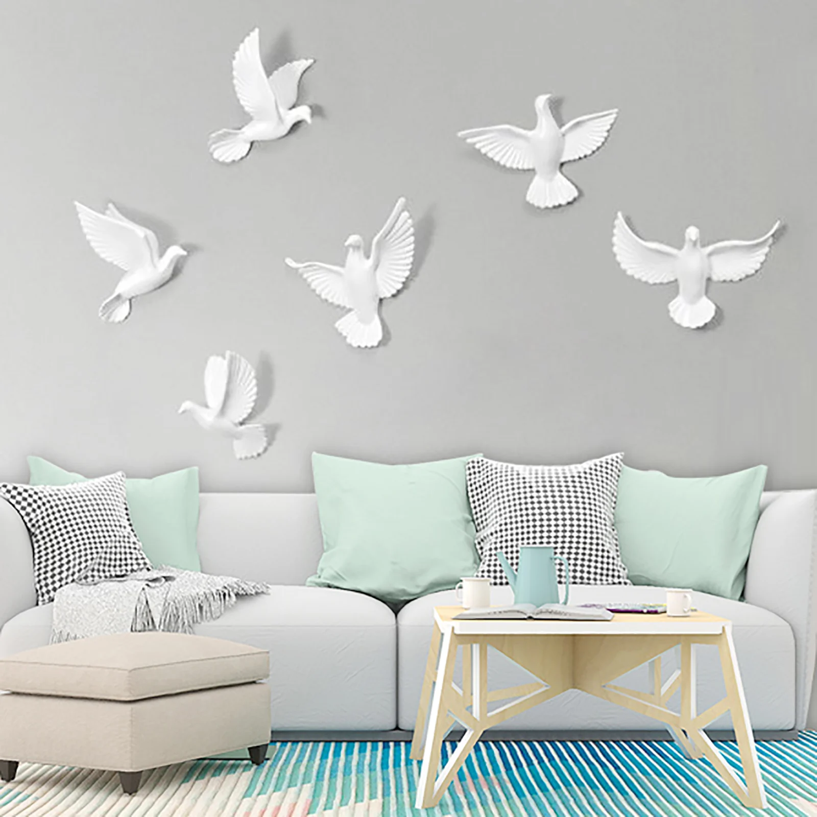 Wall Doves Sculptures White Three -dimensional Wall Decoration for TV Cabinet Walls, Sofa Backdrop, Bedroom Walls, ETC.