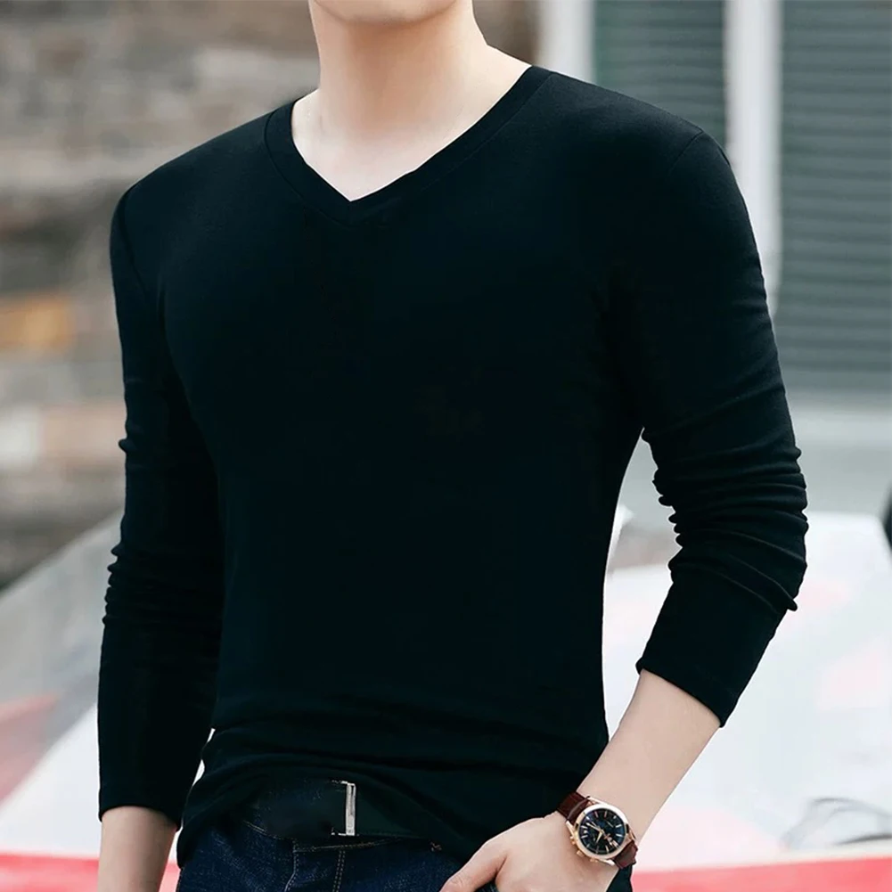 

Comfy Fashion Hot Top T Shirt Slim Fit Solid Strong Tattoo Tee Undershirt V Neck Activewear Blouse Long Sleeve