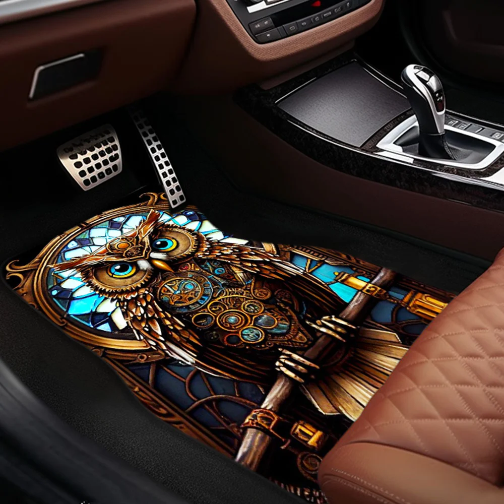 1pc/2pcs/4pcs Owl Pattern Fashion Art Car Anti-fouling Mats Anti-slip Rubber Mats Front And Rear Car Mats Suitable For Car Inter