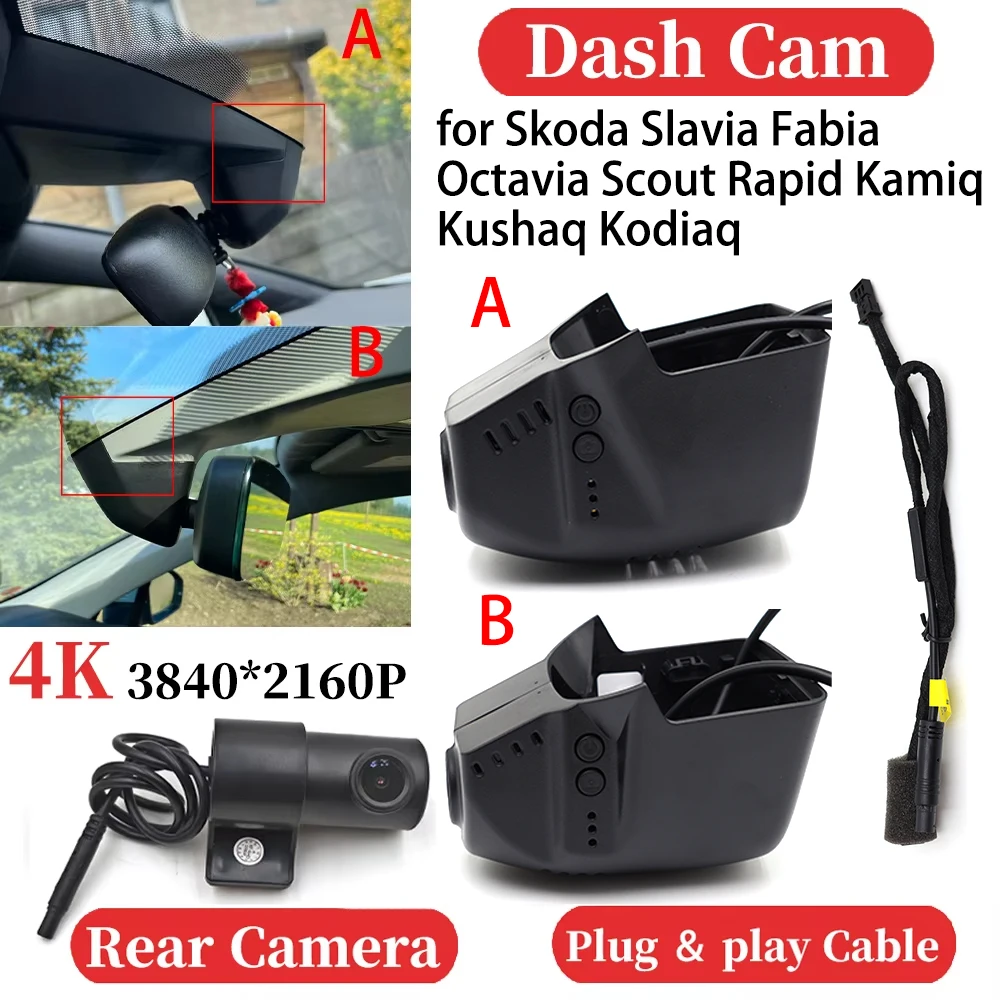 ZJCGO for Skoda Slavia Fabia Octavia Scout Rapid Kamiq Kushaq Kodiaq Car 4K Video Recorder DVR Dash Cam Dashboard Camera