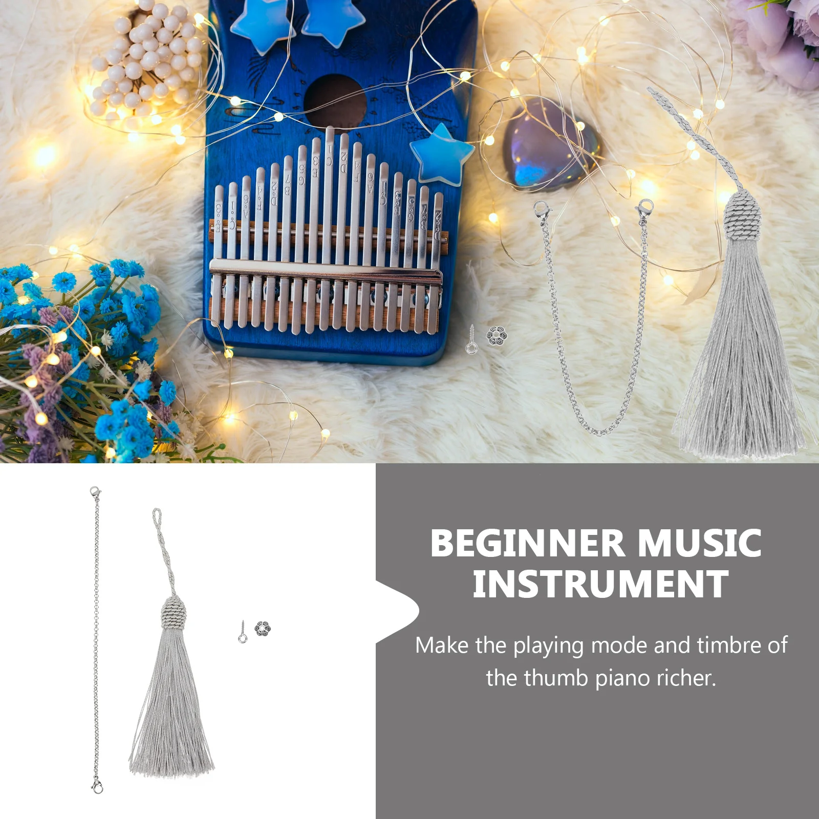 

1Set Multi-Functional Kalimba Chain Zinc Alloy Polyester Material Thumb Piano Accessory Safe Smooth Operation Kalimba Tremolo