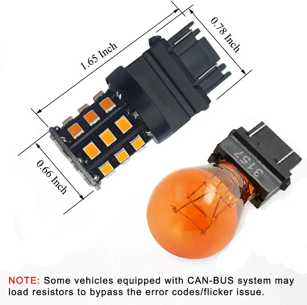 Żarówki LED 3157 3156 3057 4157 3056 Bursztynowe Żółte 12-24V Super Jasne 850 Lumenów Zamiennik do Żarówek Światła Stop (Zestaw 4 szt.)