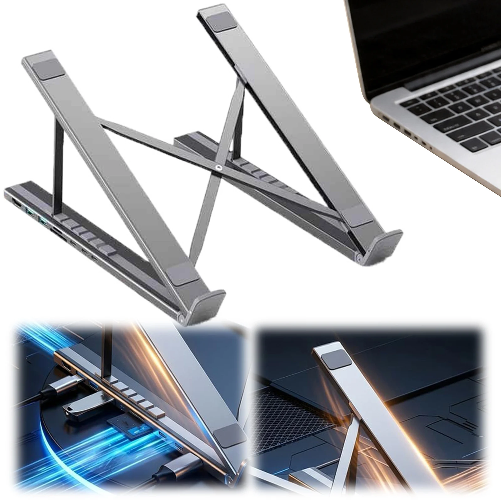 8-in-1 USB-C Laptop Stand With Docking Station luminum Alloy Foldable and Liftable Holder 4K HDMI-compatible 2 USB 3.0 PD 100W