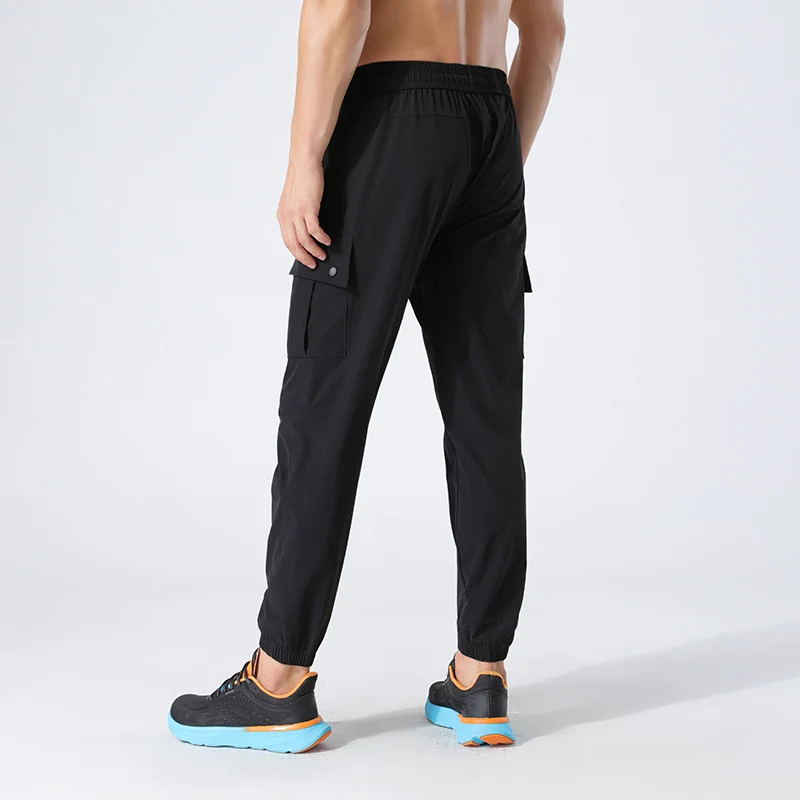 Men's Clothing Spring Autumn Solid High Waist Bandage Drawstring Pockets Elastic Casual Trousers Sweatpants Cargo Vintage Pants