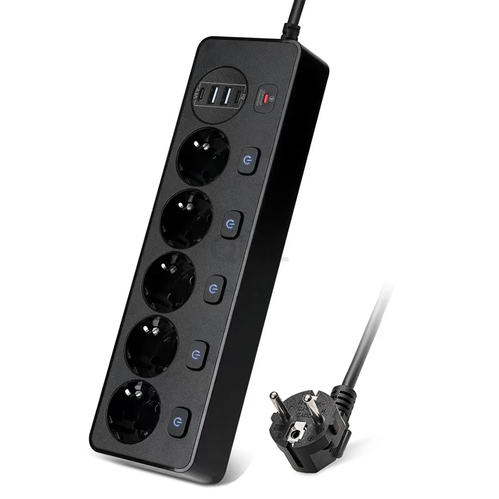 

EU Plug European Power Socket Board With Type-C USB Port 2M Extension Cord Overload Protection Power Strip For Household Bedroom