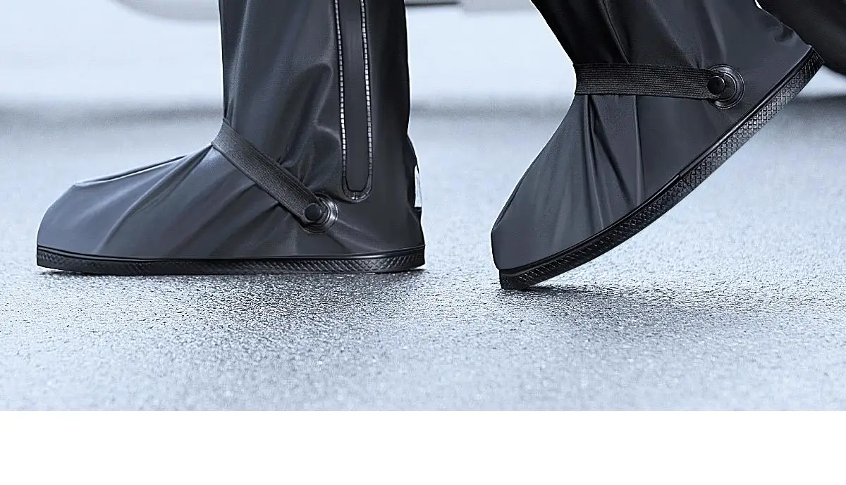 1 Paar Regenstiefel, hohe Schuhüberzieher, 42 cm hoch, strapazierfähig, wasserdicht, Schuh-Schutz, dick, rutschfest, für den Außenbereich. – Detail 2