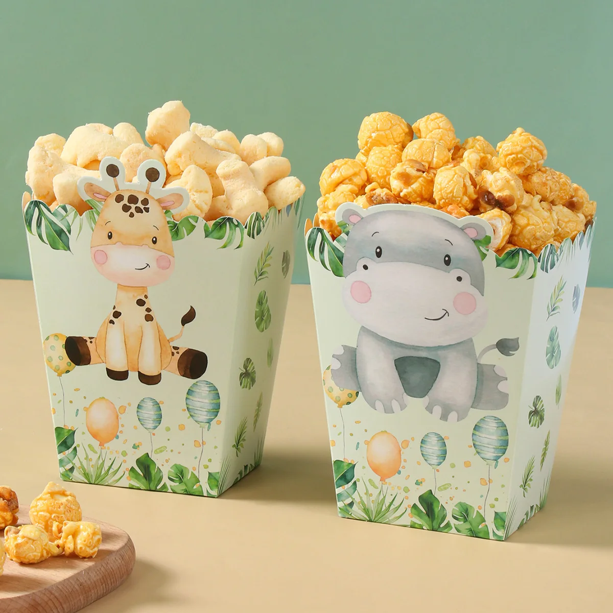 Jungle Animals Paper Popcorn Box Decorations 1st Birthday Party Decor Kids Baby Shower Wild One Safari Birthday Party Supplies