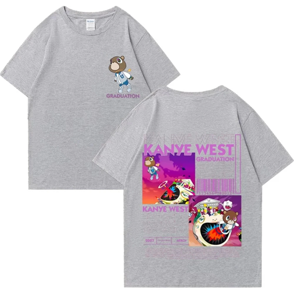 Kanye West graduación oso doble cara impresa camiseta hombres mujeres moda Hip Hop Cool Tops manga corta camisetas Unisex 72463