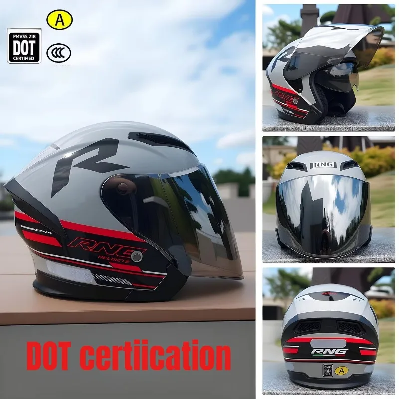 For Rng By-811 Motorcycle 3/4 Helmet Double Lens Electric Bike Riding Helmet Capacetes Para Moto DOT Approved Motorsiklet Kask