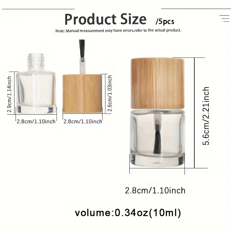 10PCS Containers Custom Bamboo Cover Cosmetics 10ml Round Container Empty Nail Glue Polishing Glass Bottles For Liquid Dispenser