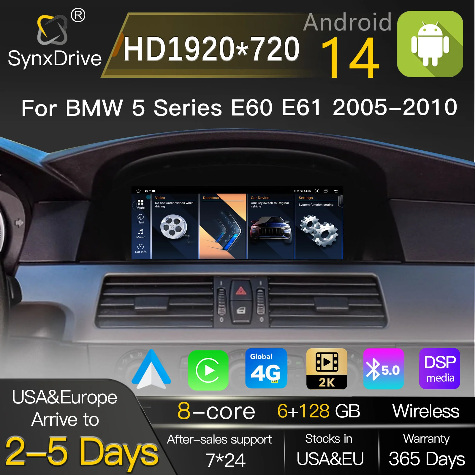 Autoradio multimediale con schermo touchscreen da 8,9" 1920*720 per BMW Serie 3/5 E90 E91 E92 E93 E60 E61 E62 E63 sistema CCC CIC 2004-2009, Carplay wireless, Android Auto, Mirror Link, AirPlay,