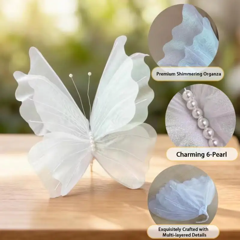 Mehrschichtiger 3D-Farbverlauf Seiden-Schmetterling Organza 1 Stück 50cm Wellenförmiger Blütenrand Glitzer-Besatz für Blumenarrangements Girlanden Heimdekoration – Detail 3