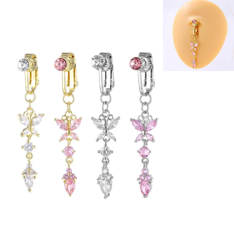 EVISPOL Clip en el ombligo anillo forma de mariposa circón falso vientre Piercing ombligo joyería del cuerpo estilo de moda