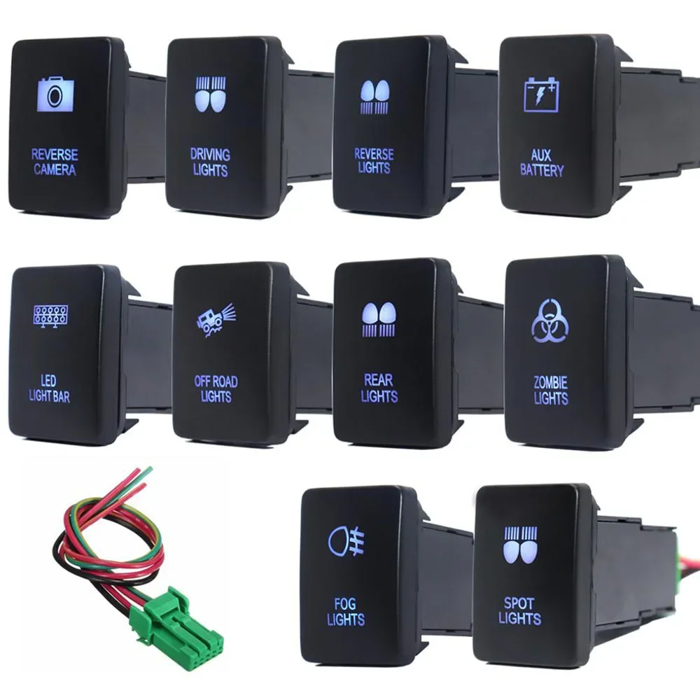 LED Lights Bar Reverse Camera Car PushButton Switch ON-Off 3A 12V for Toyota Hilux 2015/Prado 150 Led Blue with Connector Wire