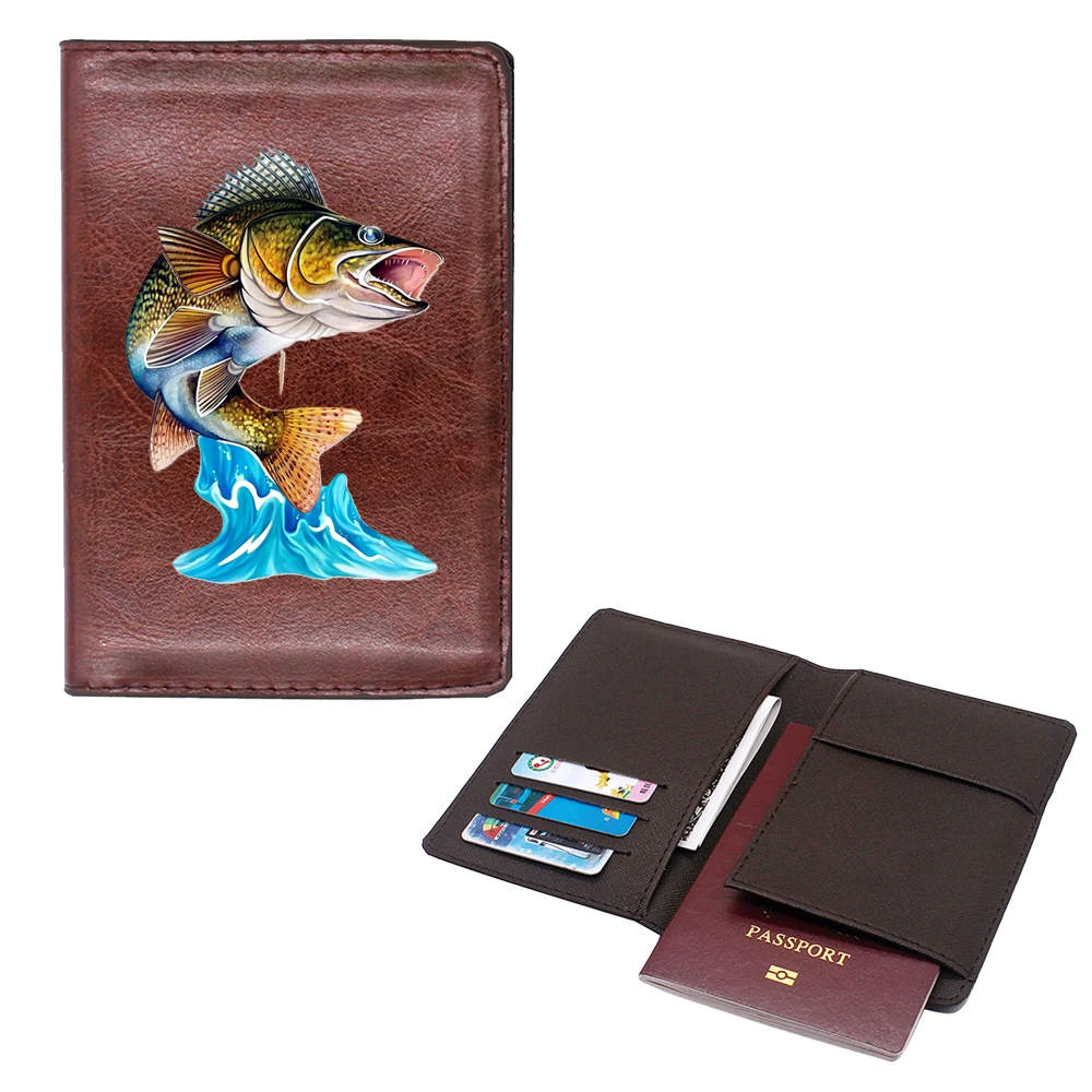 New Fashion vivid fish jumping design Passport Cover Men Women Leather Slim ID Card Travel Holder Pocket Wallet Purse Money Case