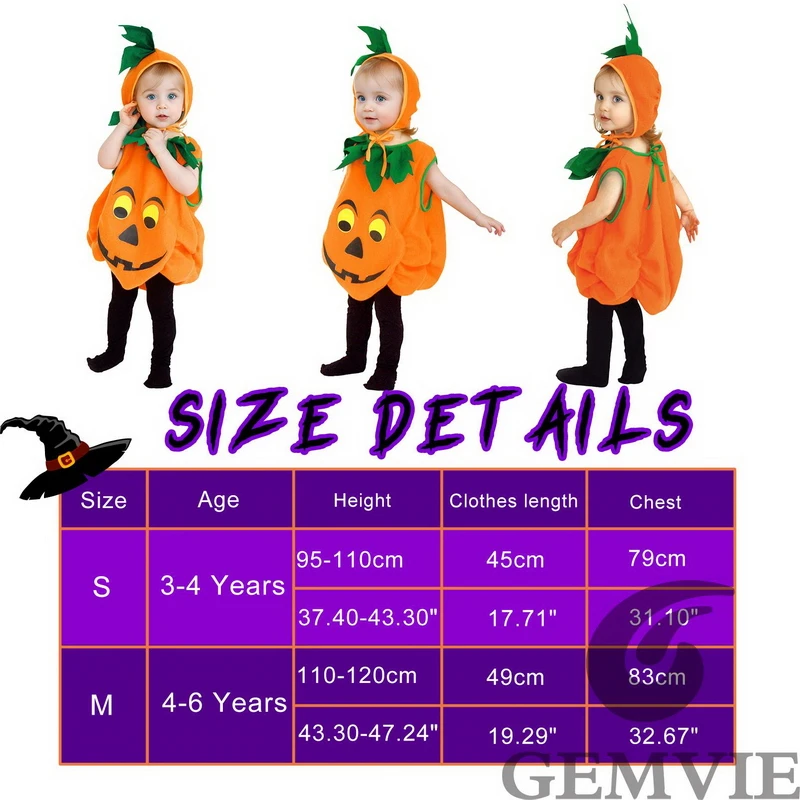 Kids Halloween Pumpkin Cosplay Costume for Toddler Boys Girls Stage Role Play Costumes Fancy Dress Tops+Hat